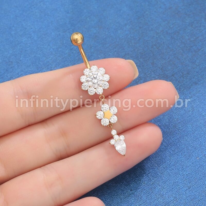 Piercing Banana Titânio Flor Zircônia Com Pingente
