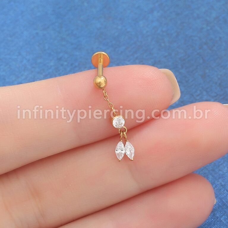Piercing Labret Titânio Com Pingente Zircônias Cravejada