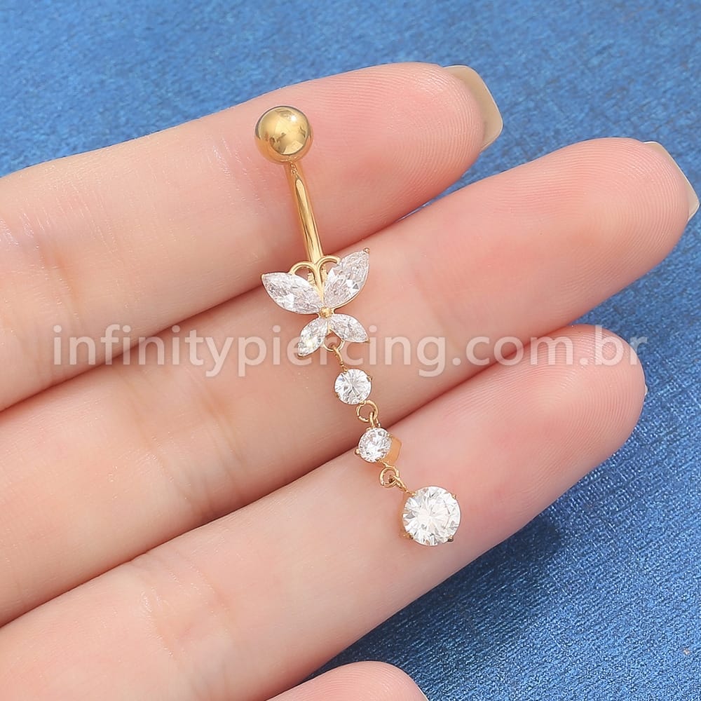 Piercing Banana Titânio Borboleta Zircônia Com Pingente