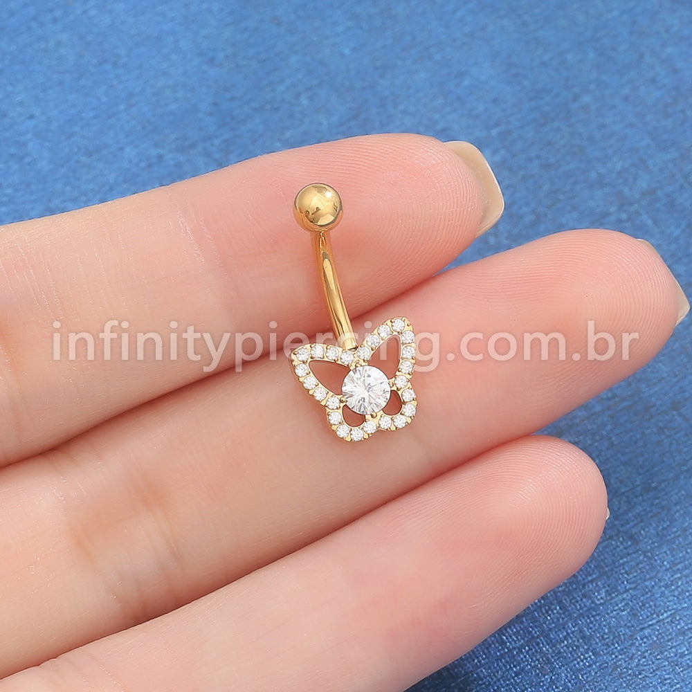 Piercing Banana Titânio Borboleta Zircônia Cravejada