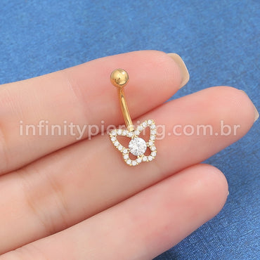 Piercing Banana Titânio Borboleta Zircônia Cravejada