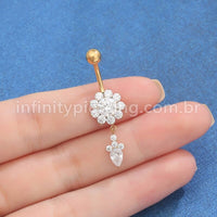 Piercing Banana Titânio Flor Zircônia Com Pingente