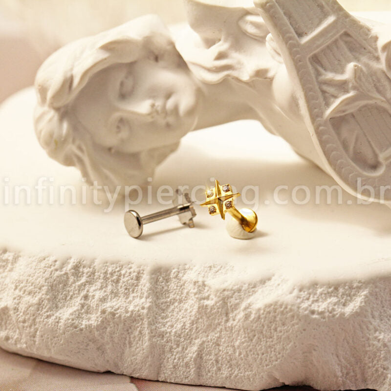 Piercing Labret Titânio X Zircônia Cravejada
