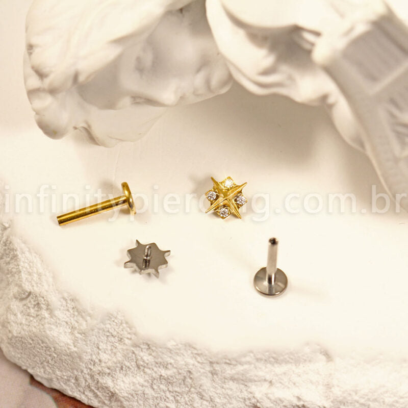 Piercing Labret Titânio X Zircônia Cravejada