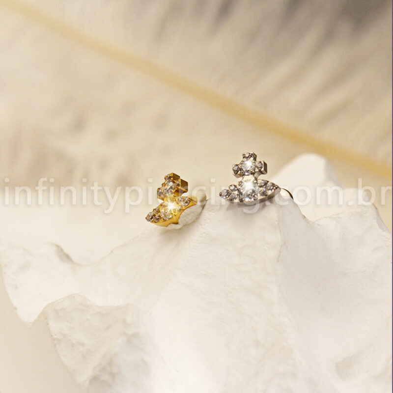 Piercing Labret Titânio Cruz Com Zircônia Cravejada