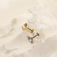 Piercing Labret Titânio Cruz Com Zircônia Cravejada
