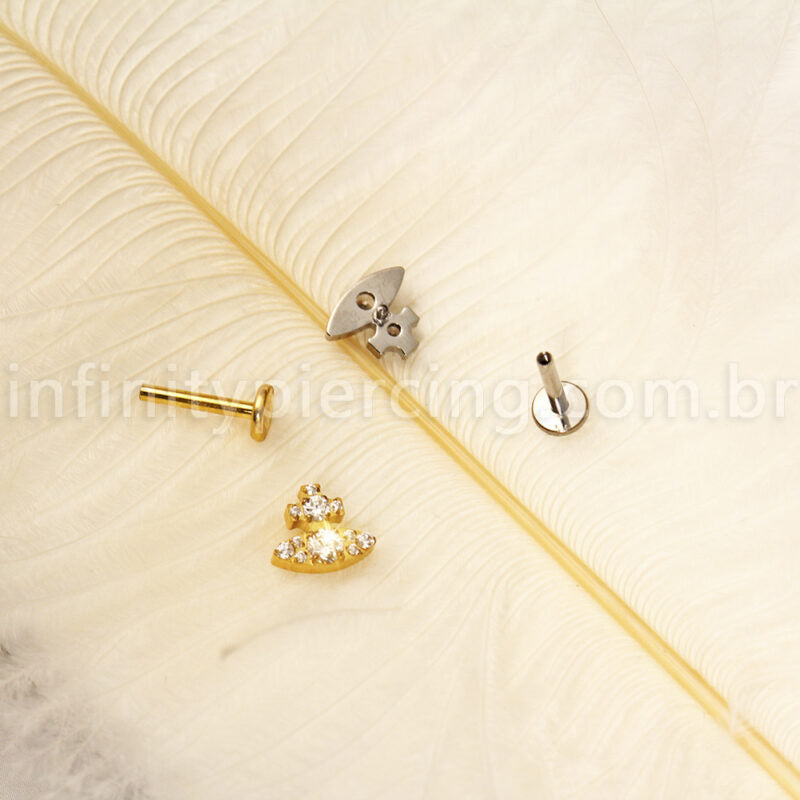 Piercing Labret Titânio Cruz Com Zircônia Cravejada