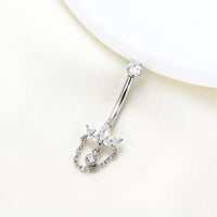 Piercing de Umbigo em Titânio G23 com Corrente Dupla, Zircônia e Pingente de Brilho Diamante – Design Luxuoso e Feminino