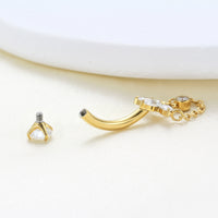 Piercing de Umbigo em Titânio G23 com Corrente Dupla, Zircônia e Pingente de Brilho Diamante – Design Luxuoso e Feminino