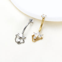 Piercing de Umbigo em Titânio G23 com Corrente Dupla, Zircônia e Pingente de Brilho Diamante – Design Luxuoso e Feminino