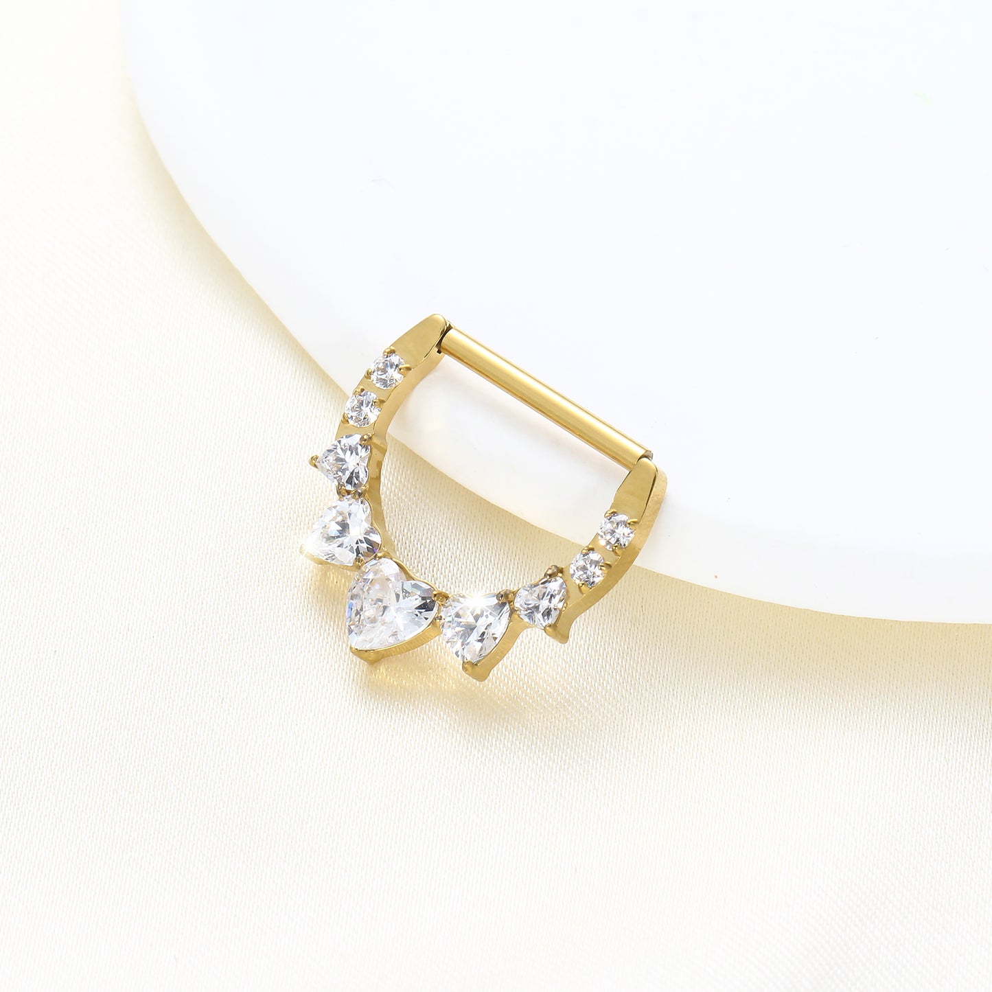 Piercing de Titânio G23 com Zircônias – Design Curvo Moderno e Minimalista