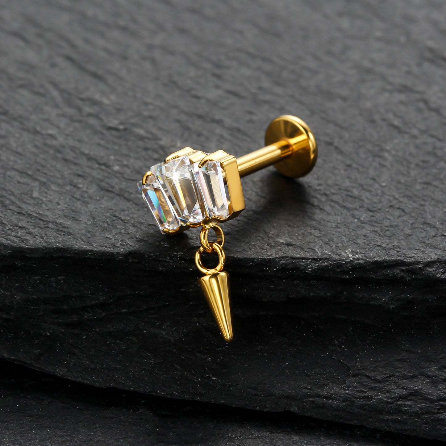 Piercing Labret em Titânio G23 com Zircônia e Corrente Pendente de Brilho Diamante – Design Elegante e Moderno