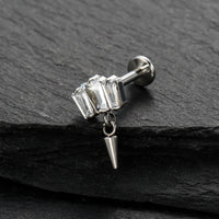 Piercing Labret em Titânio G23 com Zircônia e Corrente Pendente de Brilho Diamante – Design Elegante e Moderno
