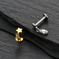 Piercing Labial em Titânio G23 com Estrela e Pingente