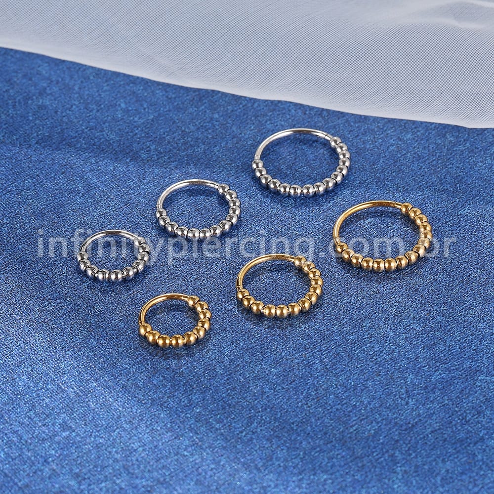 Piercing Argola Aço Cirúrgico Segmento Articulado Bolinhas