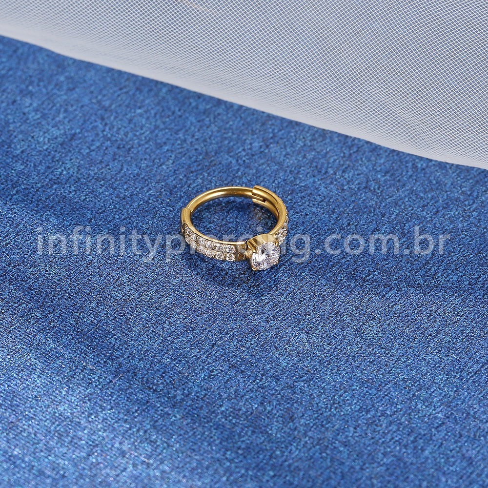 Piercing Argola Aço Cirúrgico Segmento Articulado Zircônia Cravejada 2 Fileiras