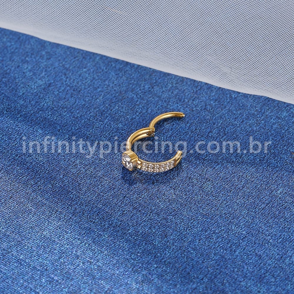 Piercing Argola Aço Cirúrgico Segmento Articulado Zircônia Cravejada 2 Fileiras