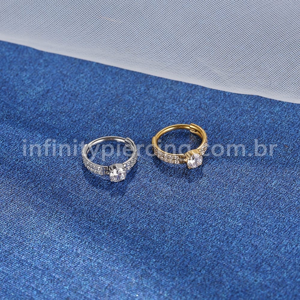 Piercing Argola Aço Cirúrgico Segmento Articulado Zircônia Cravejada 2 Fileiras