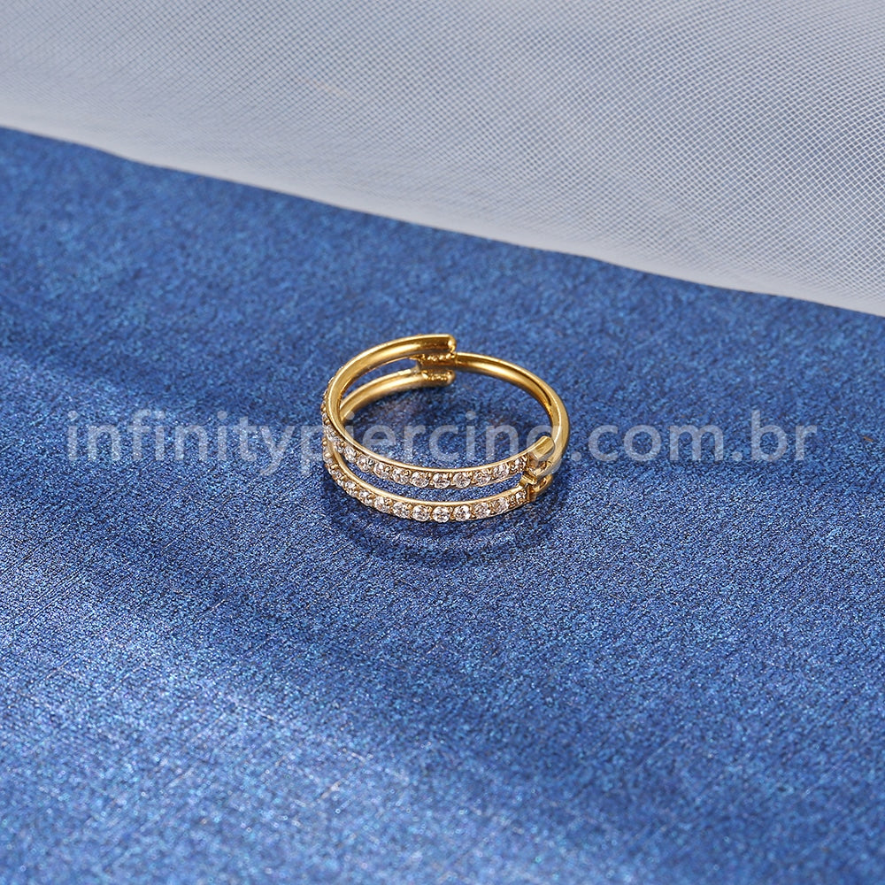 Piercing Argola Segmento Articulado Titânio 2 Fileiras Vazadas Zircônia Cravejada