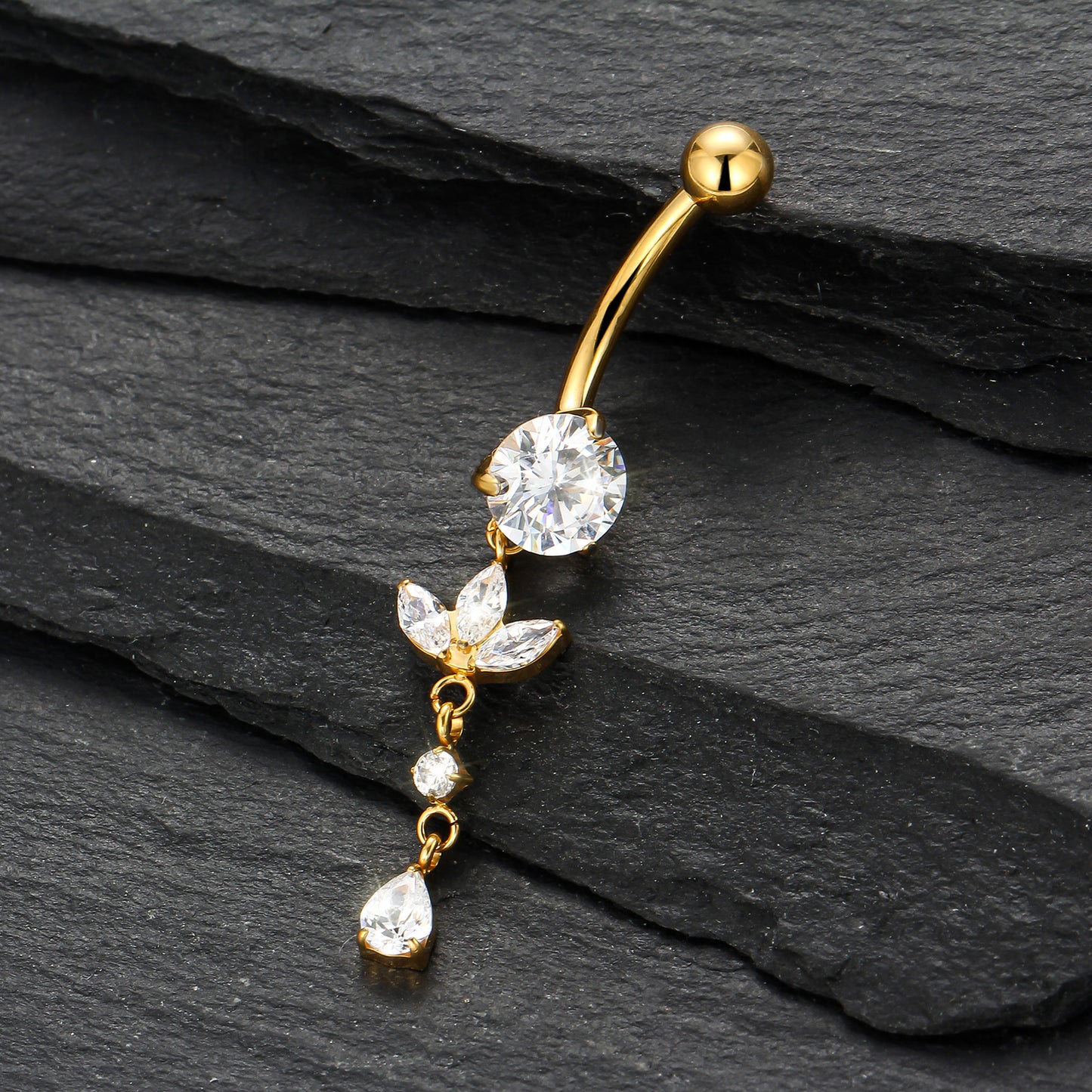 Piercing de Umbigo Titânio G23 com Zircônia Cravejada de Alto Brilho