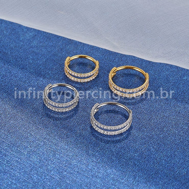 Piercing Argola Segmento Articulado Titânio 2 Fileiras Vazadas Zircônia Cravejada