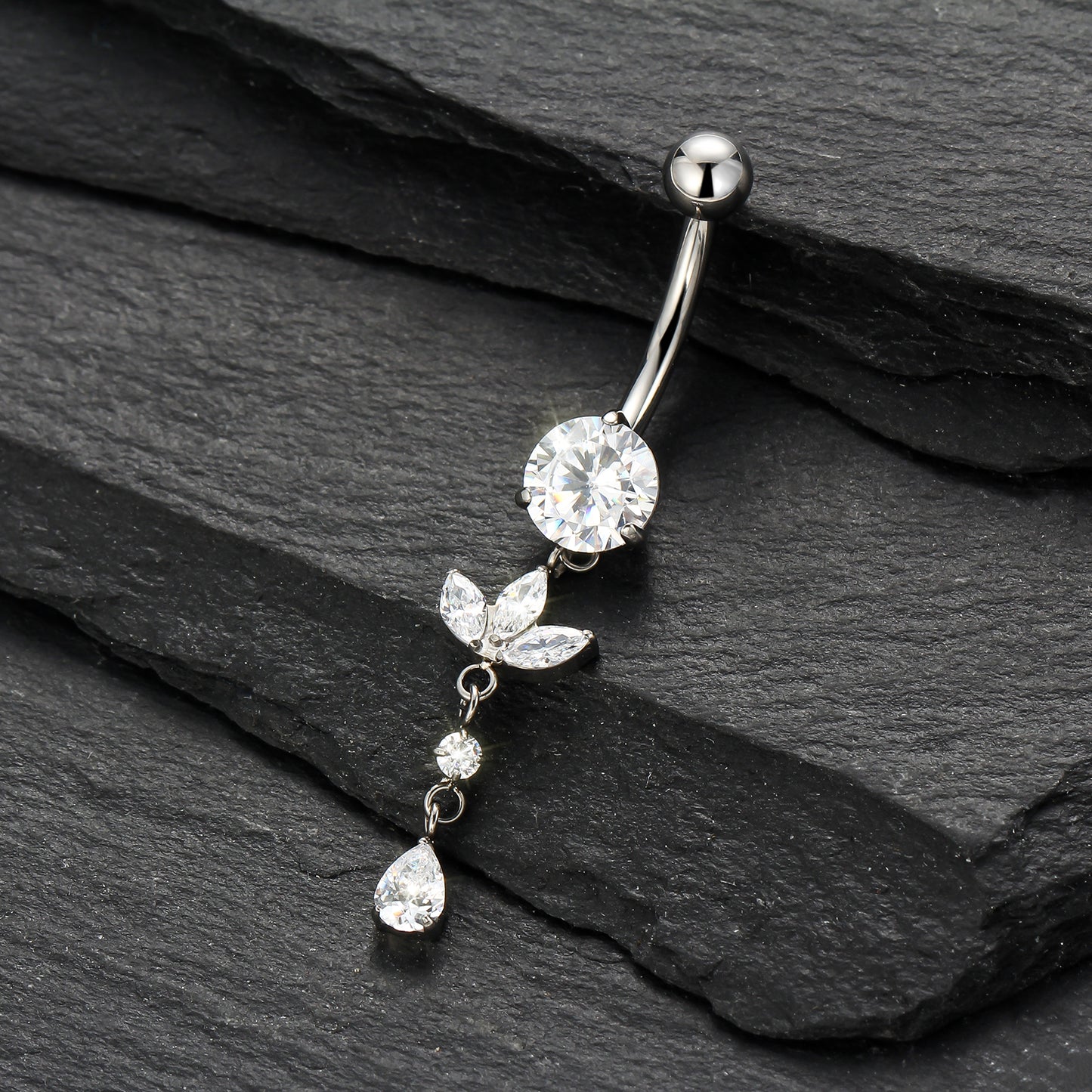 Piercing de Umbigo Titânio G23 com Zircônia Cravejada de Alto Brilho