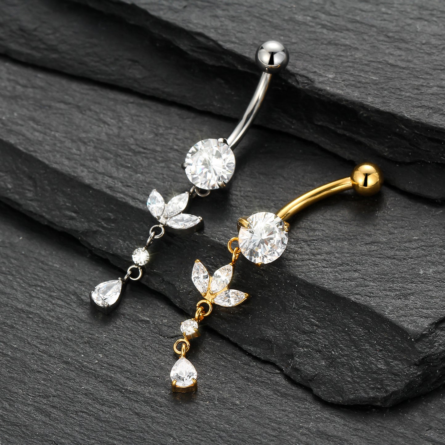 Piercing de Umbigo Titânio G23 com Zircônia Cravejada de Alto Brilho