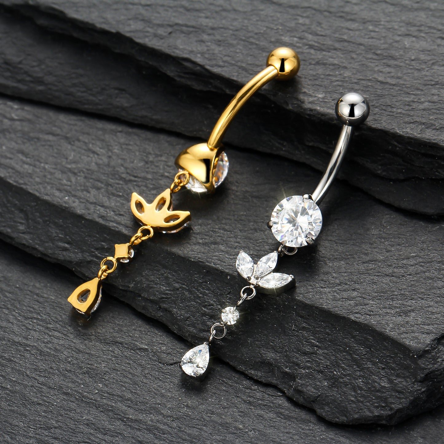 Piercing de Umbigo Titânio G23 com Zircônia Cravejada de Alto Brilho