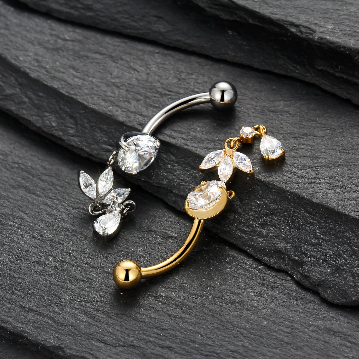 Piercing de Umbigo Titânio G23 com Zircônia Cravejada de Alto Brilho