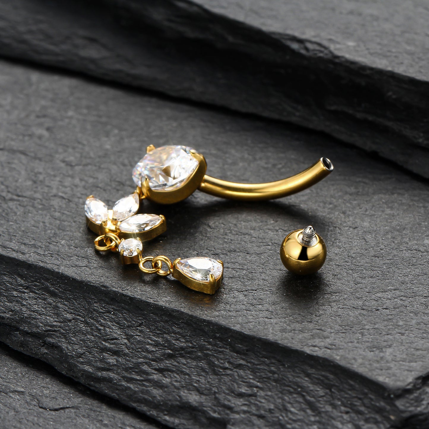 Piercing de Umbigo Titânio G23 com Zircônia Cravejada de Alto Brilho