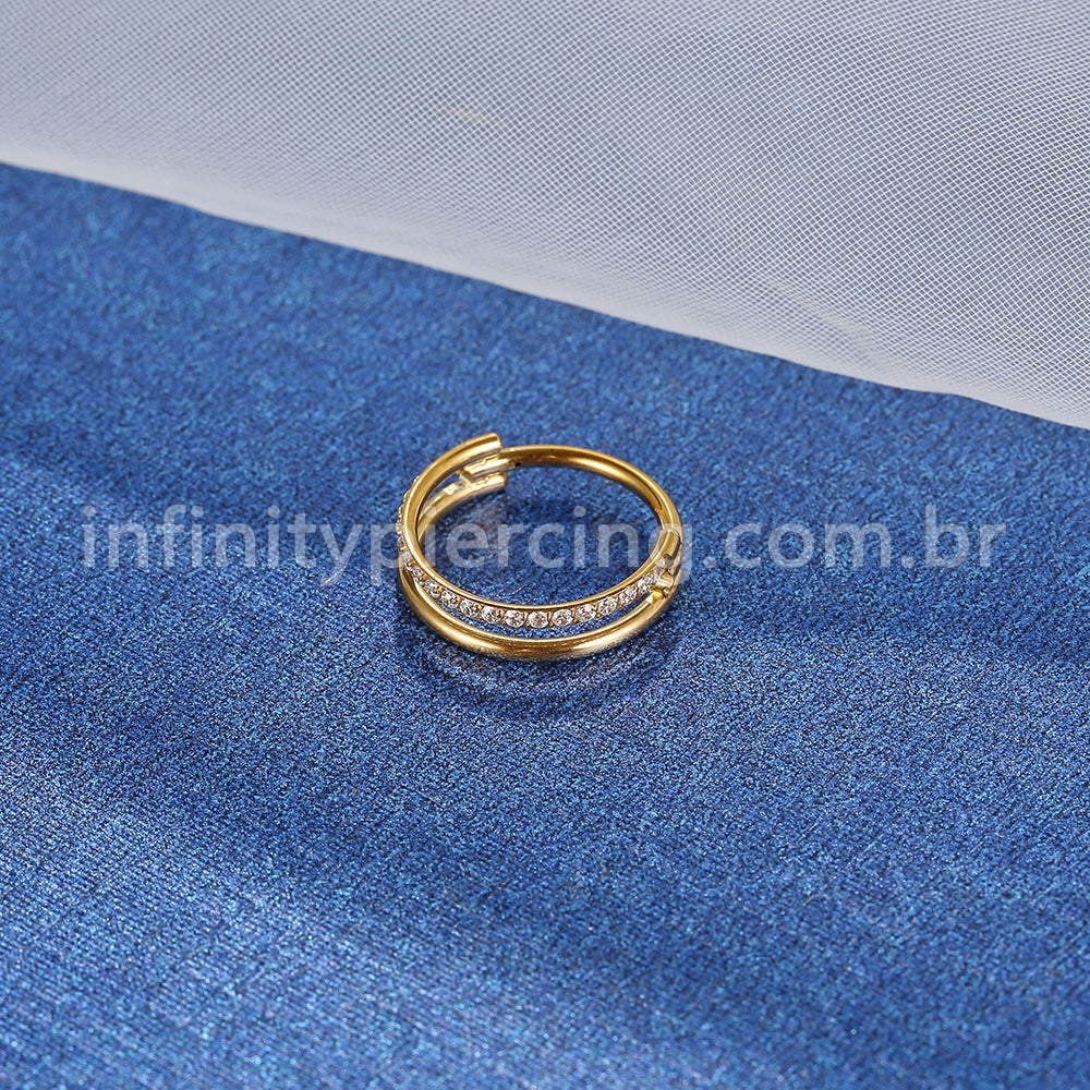 Piercing Argola Segmento Articulado Aço Cirúrgico Vazado 1 Fileira Zircônia Cravejada