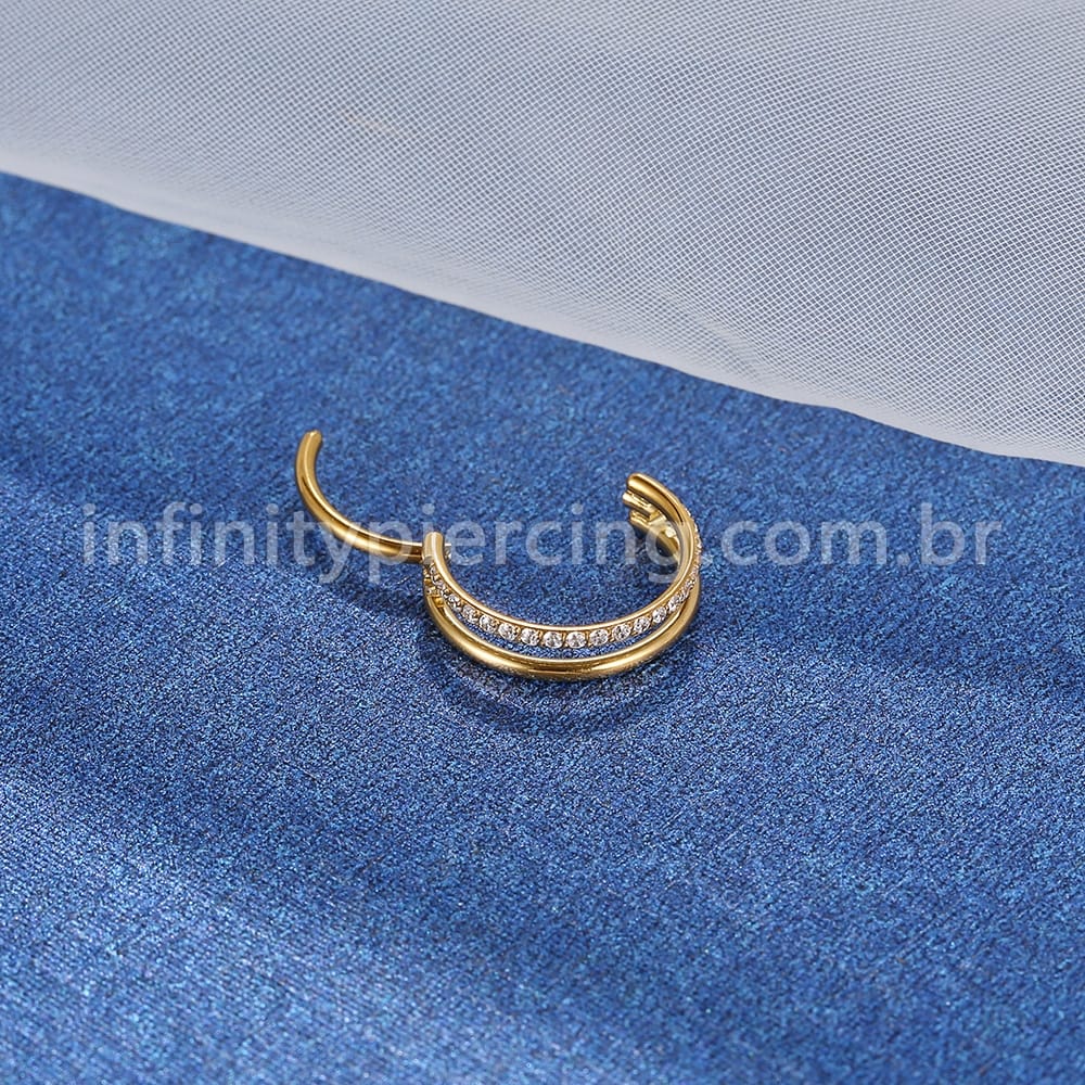 Piercing Argola Segmento Articulado Aço Cirúrgico Vazado 1 Fileira Zircônia Cravejada