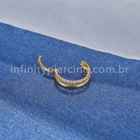 Piercing Argola Segmento Articulado Aço Cirúrgico Vazado 1 Fileira Zircônia Cravejada
