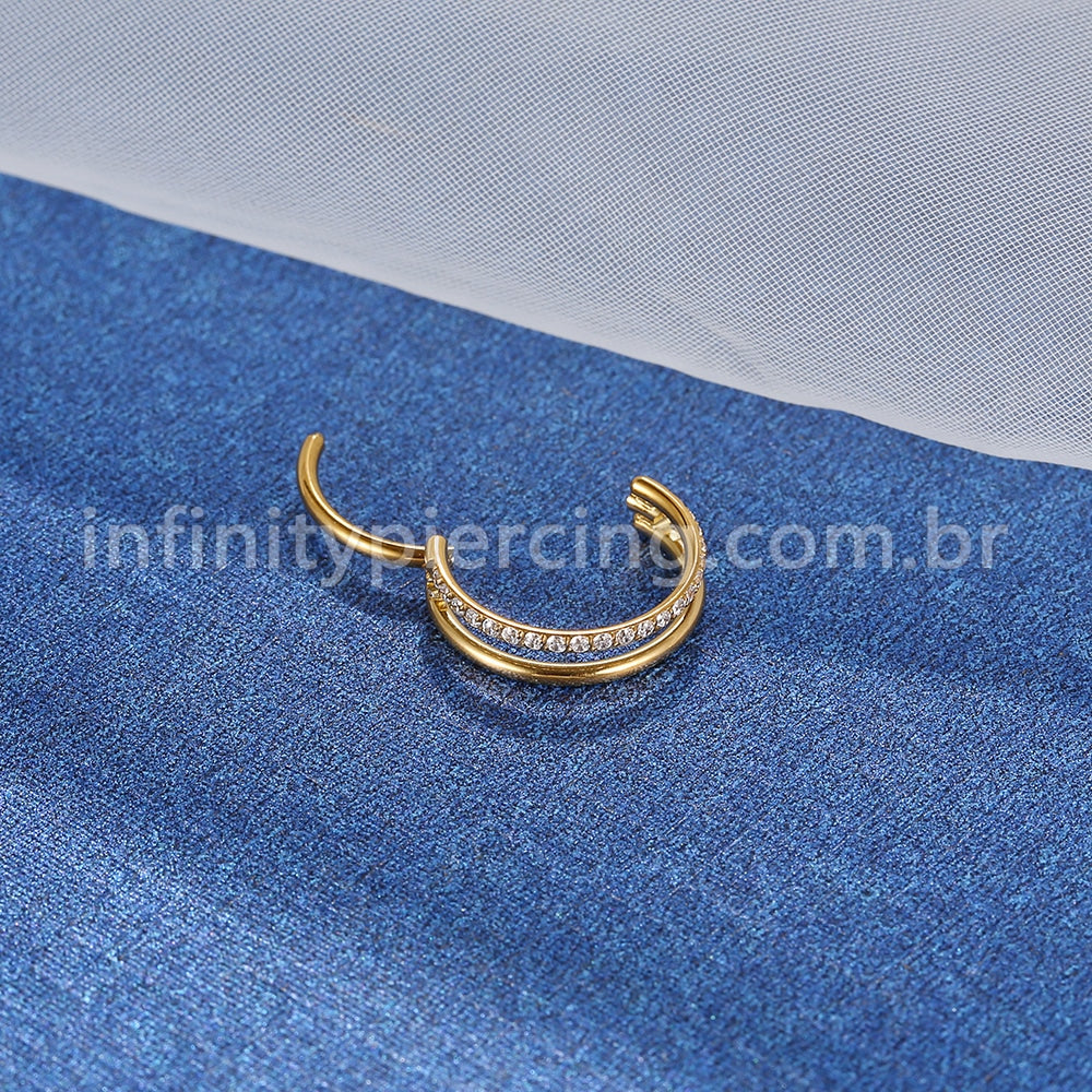 Piercing Argola Segmento Articulado Titânio Vazado 1 Fileira Zircônia Cravejada
