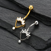 Piercing de Umbigo em Titânio G23 com Corrente Pendente e Zircônia de Alto Brilho – Design Elegante com Movimento Sofisticado