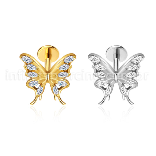 Piercing Labret Aço Cirúrgico Borboleta Zircônia