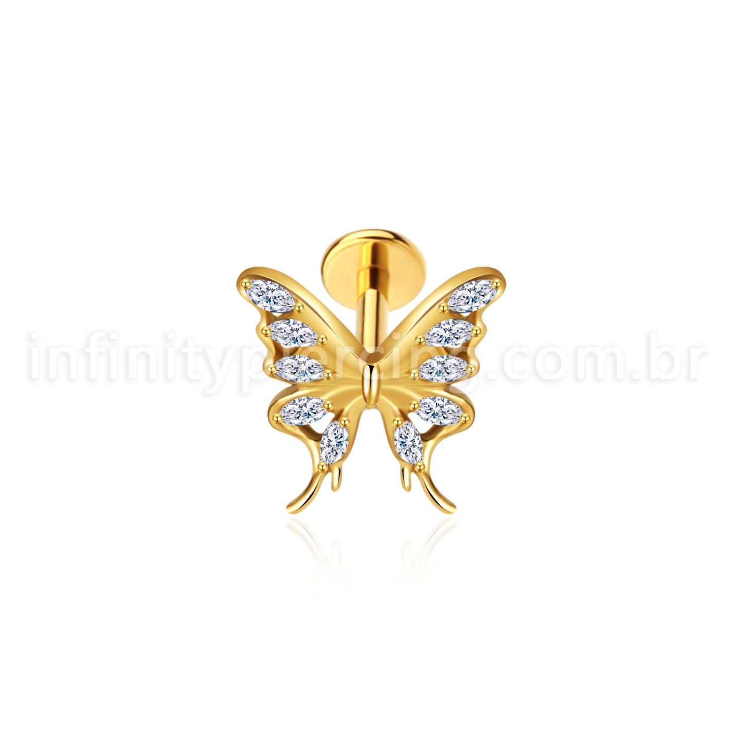 Piercing Labret Aço Cirúrgico Borboleta Zircônia