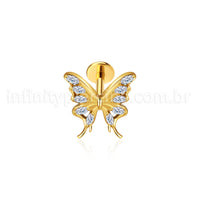 Piercing Labret Aço Cirúrgico Borboleta Zircônia