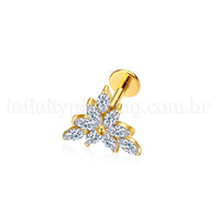 Piercing Labret Aço Cirúrgico Folhas Zircônia Cravejada