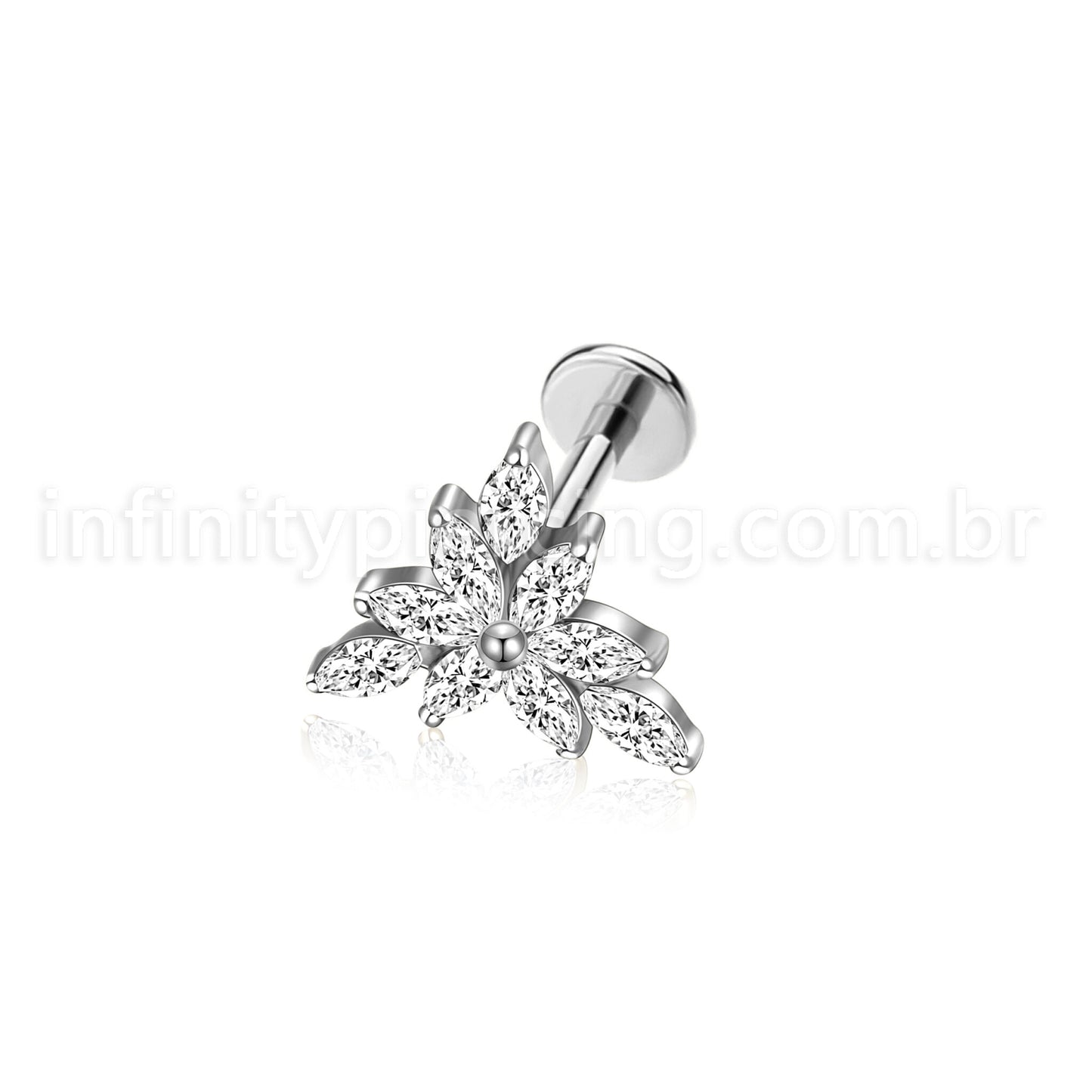 Piercing Labret Aço Cirúrgico Folhas Zircônia Cravejada