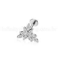 Piercing Labret Aço Cirúrgico Folhas Zircônia Cravejada