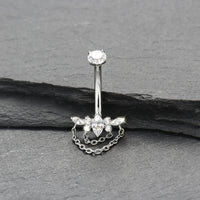 Piercing de Umbigo em Titânio G23 com Dupla Corrente Pendente e Zircônia de Alto Brilho – Design Elegante com Movimento Luxuoso