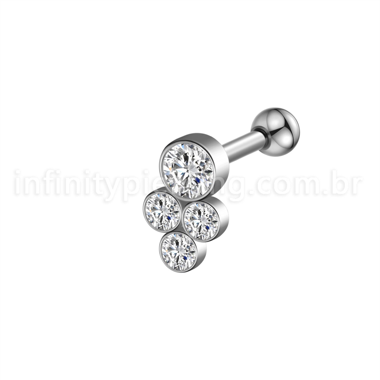 Piercing Minibarbell Aço Cirúrgico 4 Zircônias