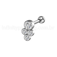 Piercing Minibarbell Aço Cirúrgico 4 Zircônias