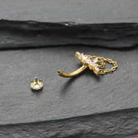 Piercing de Umbigo em Titânio G23 com Dupla Corrente Pendente e Zircônia de Alto Brilho – Design Elegante com Movimento Luxuoso