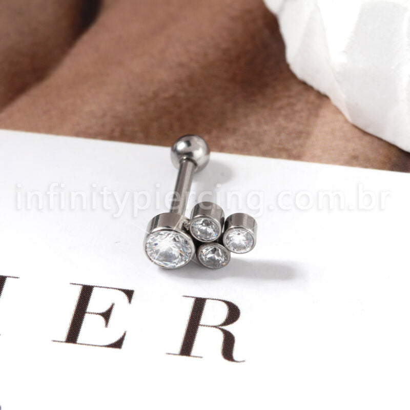 Piercing Minibarbell Aço Cirúrgico 4 Zircônias