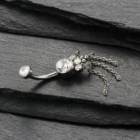 Piercing de Umbigo em Titânio G23 com Design Tríplice em Zircônia – Estilo Geométrico Moderno e Elegante