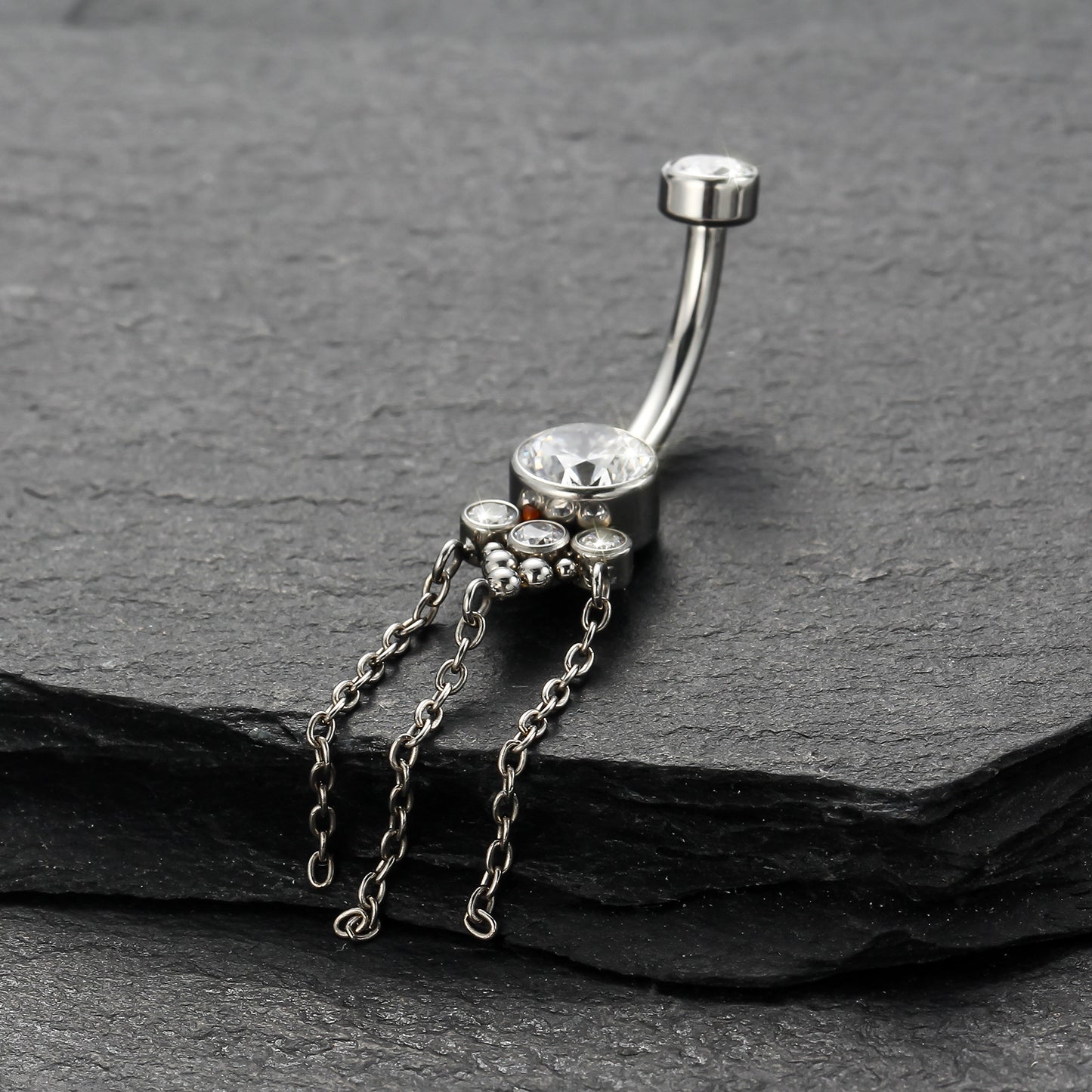 Piercing de Umbigo em Titânio G23 com Design Tríplice em Zircônia – Estilo Geométrico Moderno e Elegante