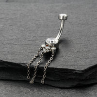 Piercing de Umbigo em Titânio G23 com Design Tríplice em Zircônia – Estilo Geométrico Moderno e Elegante