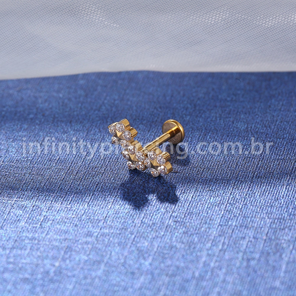 Piercing Labret Aço Cirúrgico Trio De Flores Zircônia Cravejada
